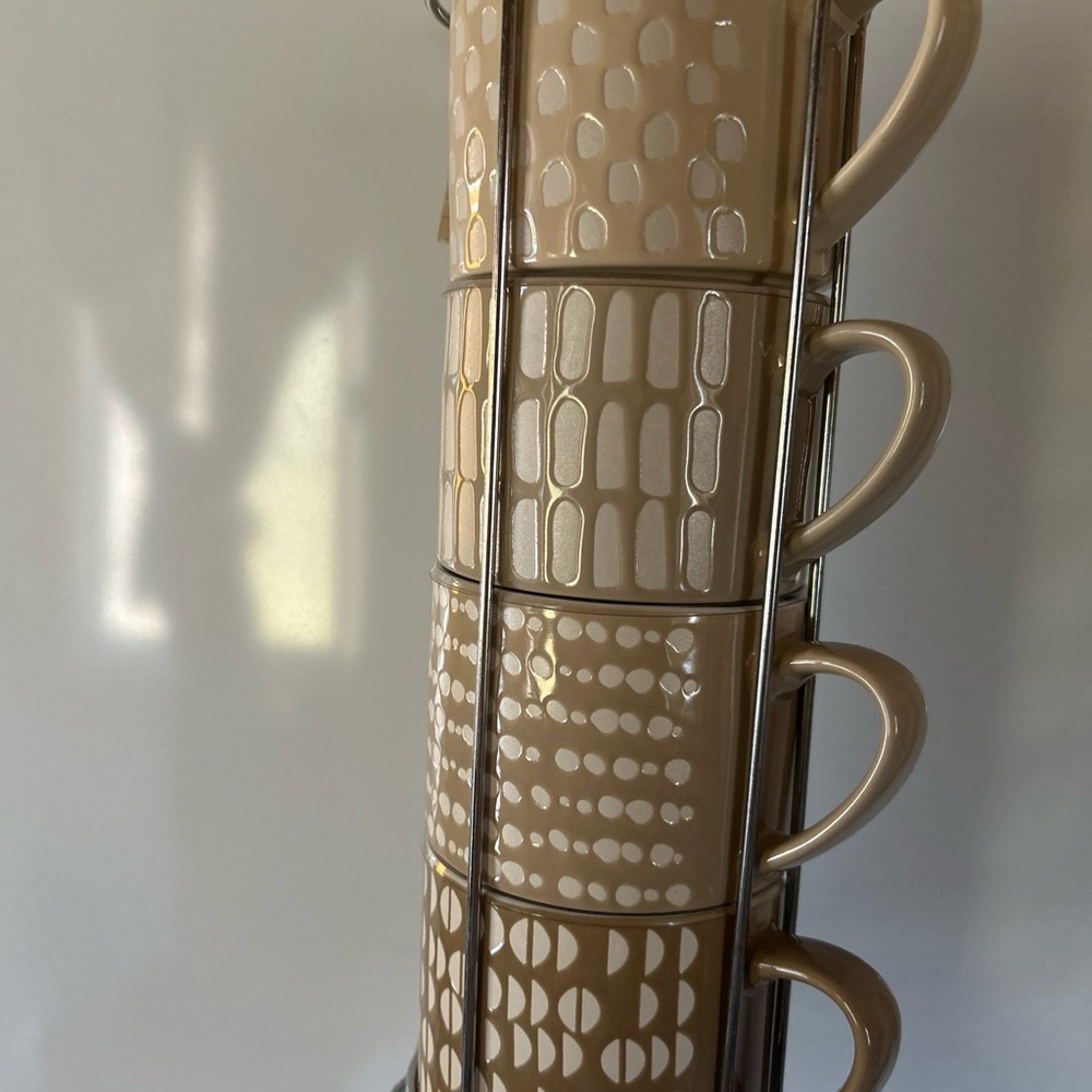 Stackable Tan and White Mugs Set